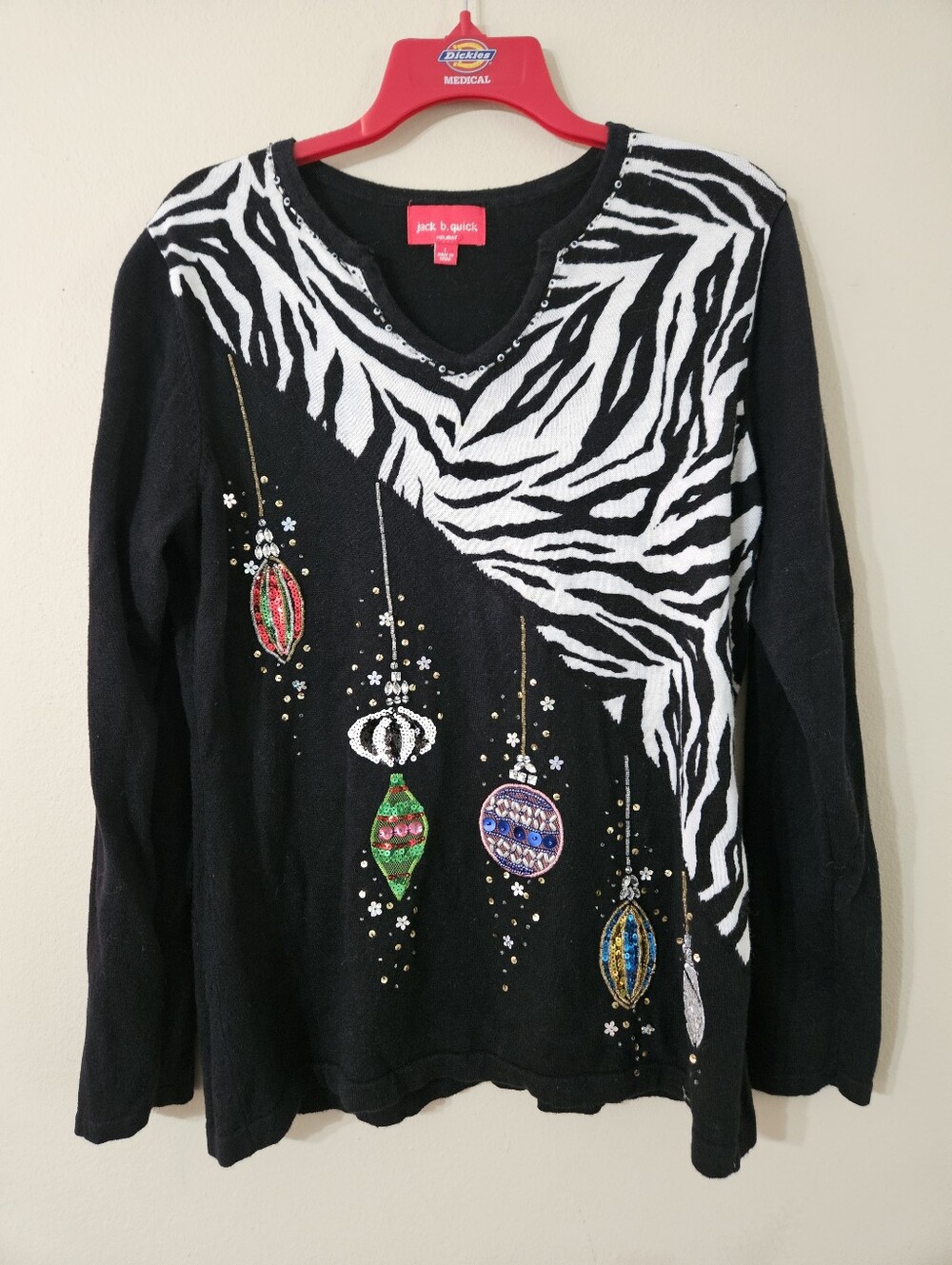 VTG Jack B Quick Zebra Sequins Christmas Sweater Large